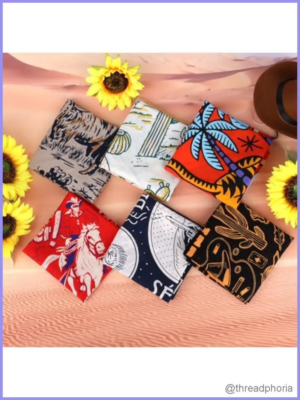 100% Cotton Bandana 6 Pack Multipurpose Cowgirl Western Accessory